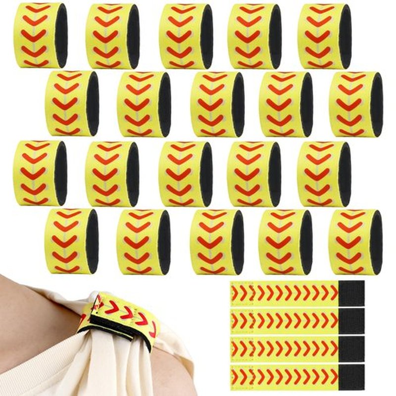 24 Pcs Softball Sleeve Holders, 5.11 Inch Fastpitch Softball Shirt Sleeve Ties, Yellow with Red Stitching Shirts Sleeves Straps Fasteners Clips Sports Activities Accessories for Kids