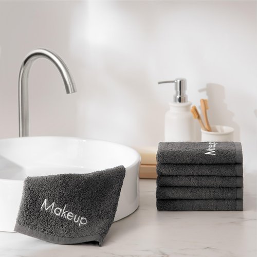 Arkwright Makeup Towels - Pack of 6 - Soft & Gentle Cotton Washcloth Face Make Up Remover, Reusuable Eraser Cloth Essentials for Hosts & Artists, 13 x 13 in, Grey