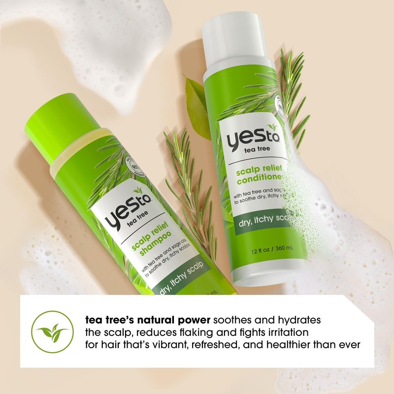 Yes To Tea Tree & Sage Oil Shampoo and Conditioner, Soothing Dry Itchy Scalp, Natural, Vegan & Cruelty-Free, 12 Fl Oz