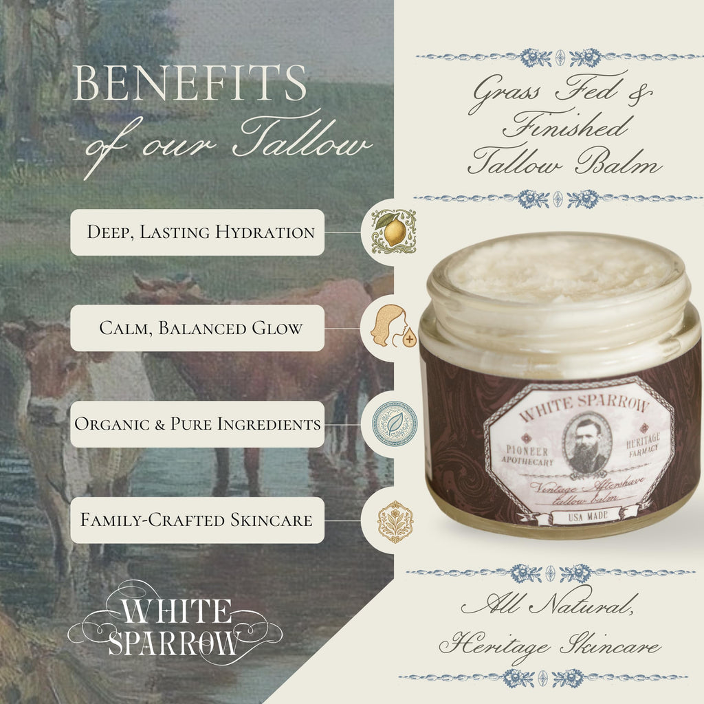 White Sparrow Farmacy Men’s Tallow Balm – Vintage Aftershave Scent – Natural Moisturizer for Sensitive Skin, Razor Burn & Dryness – Grass Fed Beef Tallow Face & Beard Balm – Made in USA