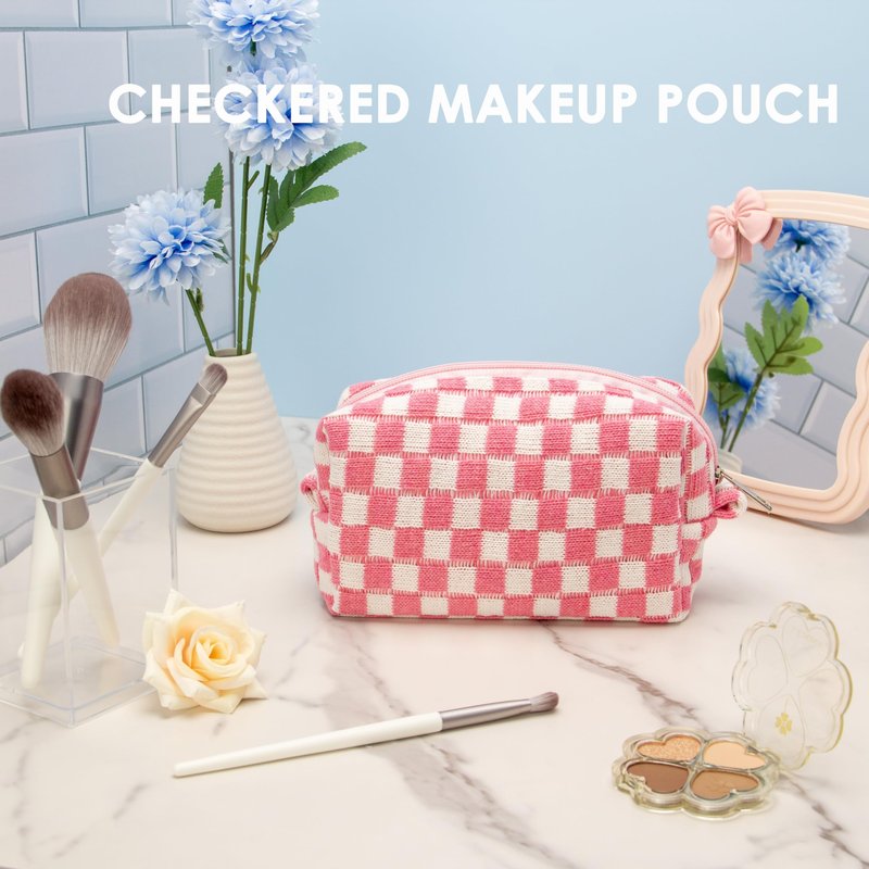PAZIMIIK Checkered Makeup Bag for Purse Portable Zipper Make Up Pouch Small Cosmetic Case for Travel Accessories (6PCS Mix Color)