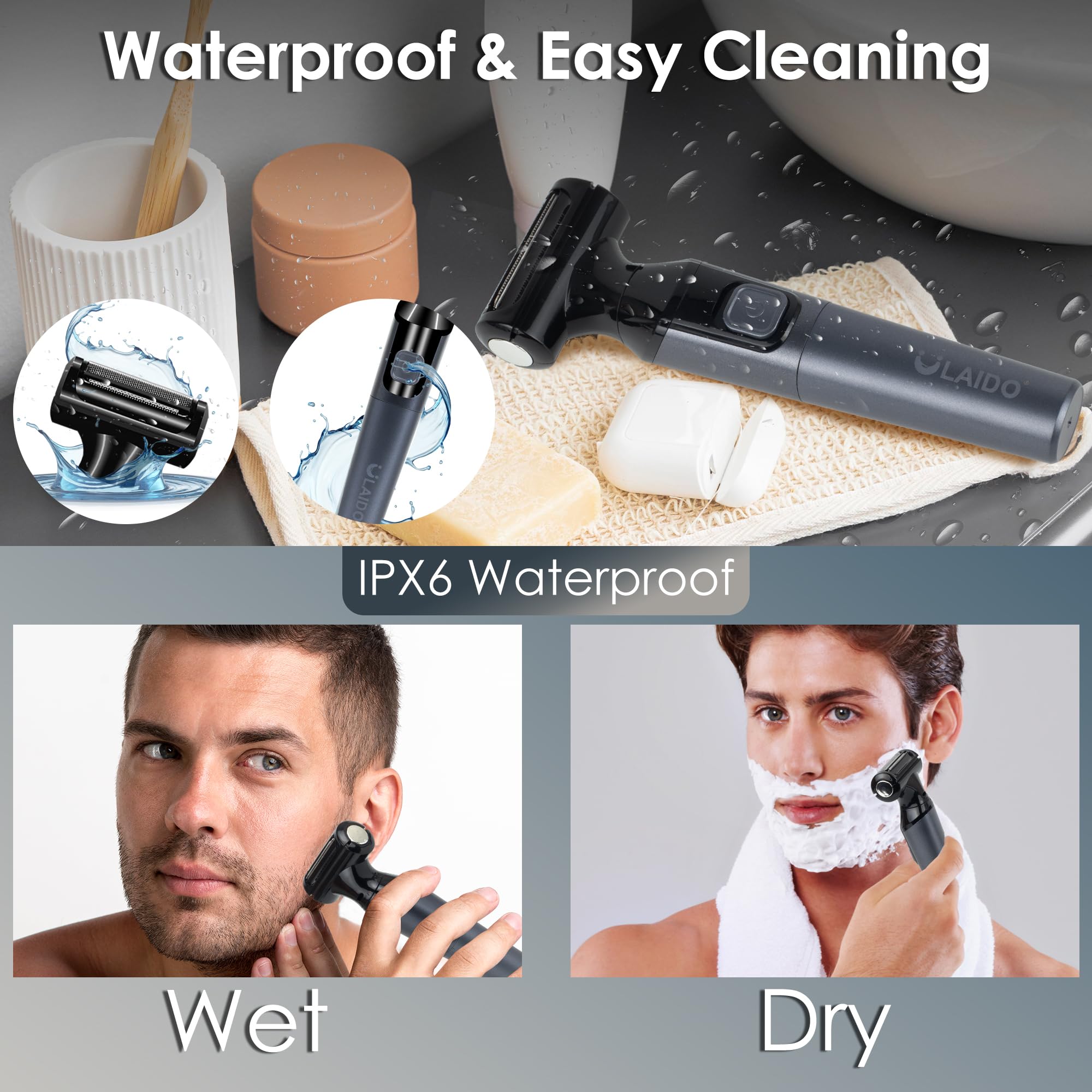 ULAIDO Body Hair Trimmer for Men, Electric Groin Pubic Hair Trimmer, Body Hair Groomers, Waterproof Wet/Dry Ball Trimmer for Full Body and Privates with Replacement Body Groomer Foil Heads