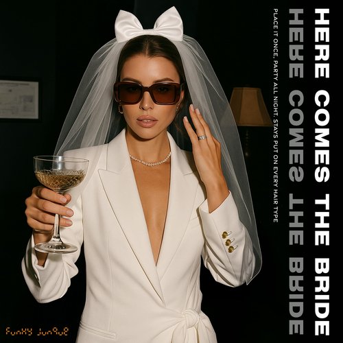 Funky Junque White Bride to Be Veil – Elegant Embroidered Veil for Bachelorette Parties, Bridal Showers, Engagement Celebrations & Bride Accessories - Oversized Satin Bow - White