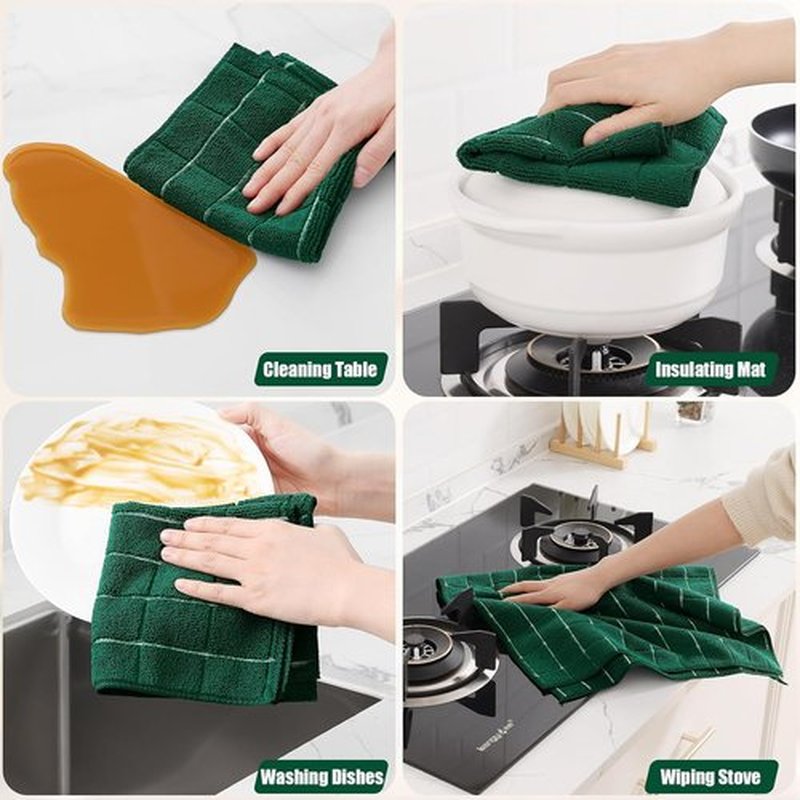 Homaxy Microfiber Kitchen Towels Set - 12 Pack Soft & Absorbent Dishcloths | Quick Drying Rags, Dark Green