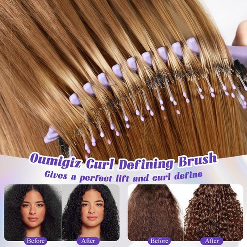 Curl Defining Brush, Boar Bristle Detangling Hair Brush for Women Girls Thick Curly Wavy Hair Wet Dry Use, Fast Blow Drying Vented Styling Hairbrush, Smoothing Hair No Tangle (Soft Purple)