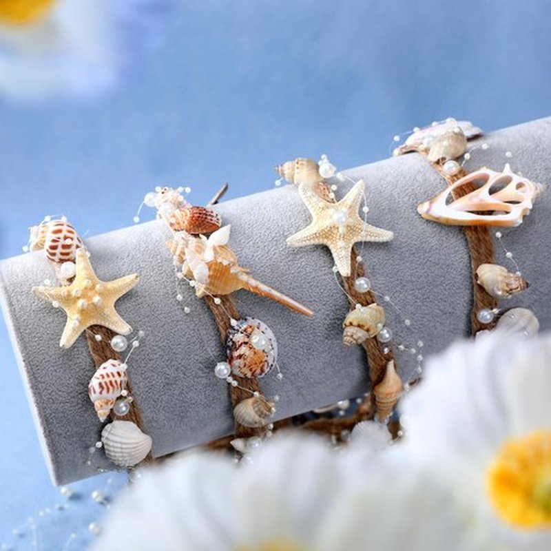 PartyforU Seashell Crown Mermaid Headpiece - Handmade Starfish Headband Shell Crown with Pearls Mermaid Accessory for Beach Wedding Bride Bridesmaid Bridal Shower