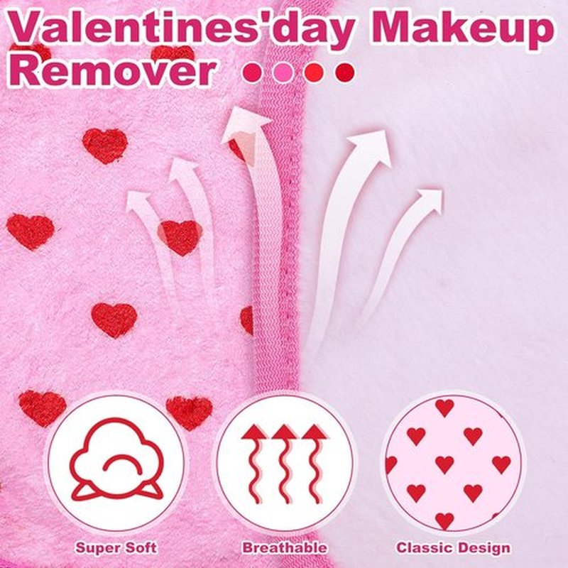 Frienda Heart Makeup Remover Cloths - 24 Pcs Reusable Microfiber Towels | Soft 6" x 6" Washable Pads for Galentine's Day Gifts