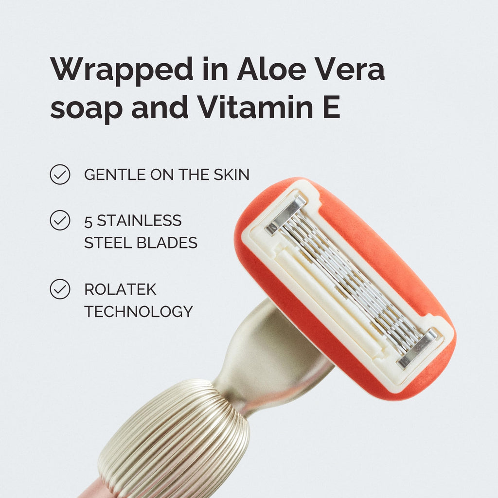 Fler 5-Blade Razor Refills - 4-Pack Women’s Razor Cartridges with lubricating ring enriched with Aloe Vera, Vitamin E & Jojoba Oil, Compatible Only with Fler Razor Handle