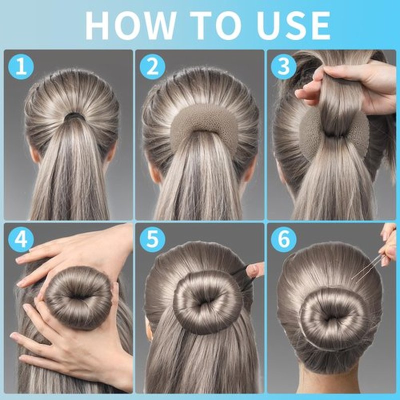 FANDAMEI Hair Donut Bun Maker Kit - 4 Hair Bun Maker, 20 Invisible Hair Nets for Buns, 5 Elastics, 20 Bobby Pins, Bun Nets for Ballet girls,Hair Donuts for Buns - Tan Brown