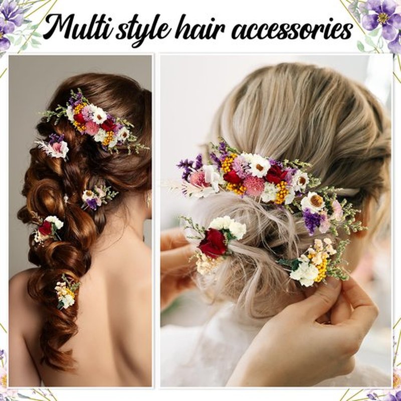 Suncalla 5 Pcs Purple Dried Flower Hair Pins and Comb for Wedding with Baby Breath Roses Hydrangeas for Women Girls Bride Bridesmaid Bachelorette Party Bridal Shower(Fresh)