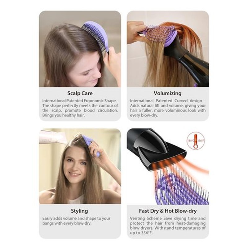 NuWay DoubleC Detangling Hair Brush - Patented Scalp Care Brush for Gentle Detangling & Volume Styling (Rose Pink)