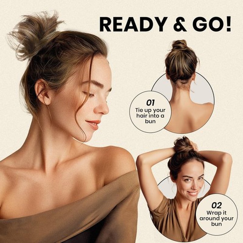 MY-LADY Messy Bun Hair Pieces Human Hair for Women Real Hairpiece Straight Scrunchies Tousled Updo Donut Chignon Ponytail Extension Medium Brown & Dark Blonde