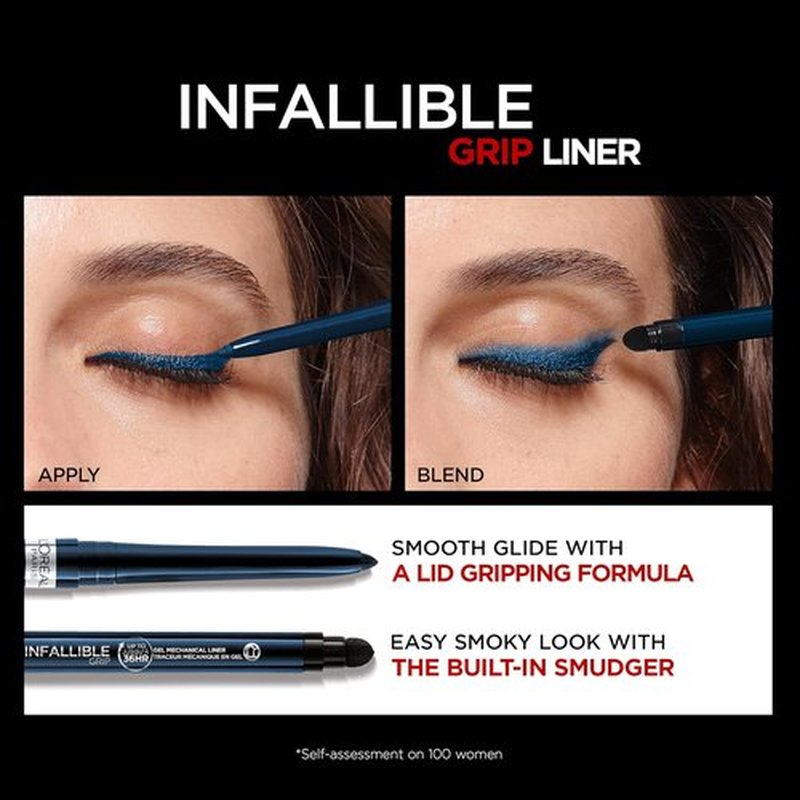 L'Oreal Paris Infallible Grip Gel Eyeliner Pencil - Smudge-Resistant & Waterproof, 36HR Wear, Blue Jersey, 0.01 Oz