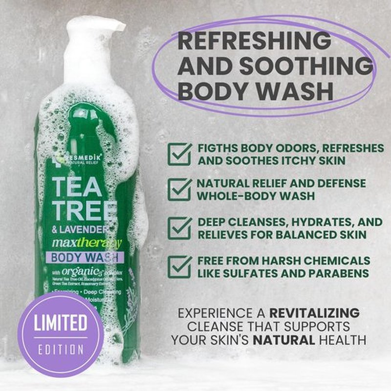 KESMEDIK Tea Tree Lavender Body Wash MaxTherapy, Itchy Skin Relief, Antifungal Defense, Fights Body Odor, Soothes Jock Itch & Athlete's Foot, Intimate Wash, Men & Women, 2-Pack, Limited Edition