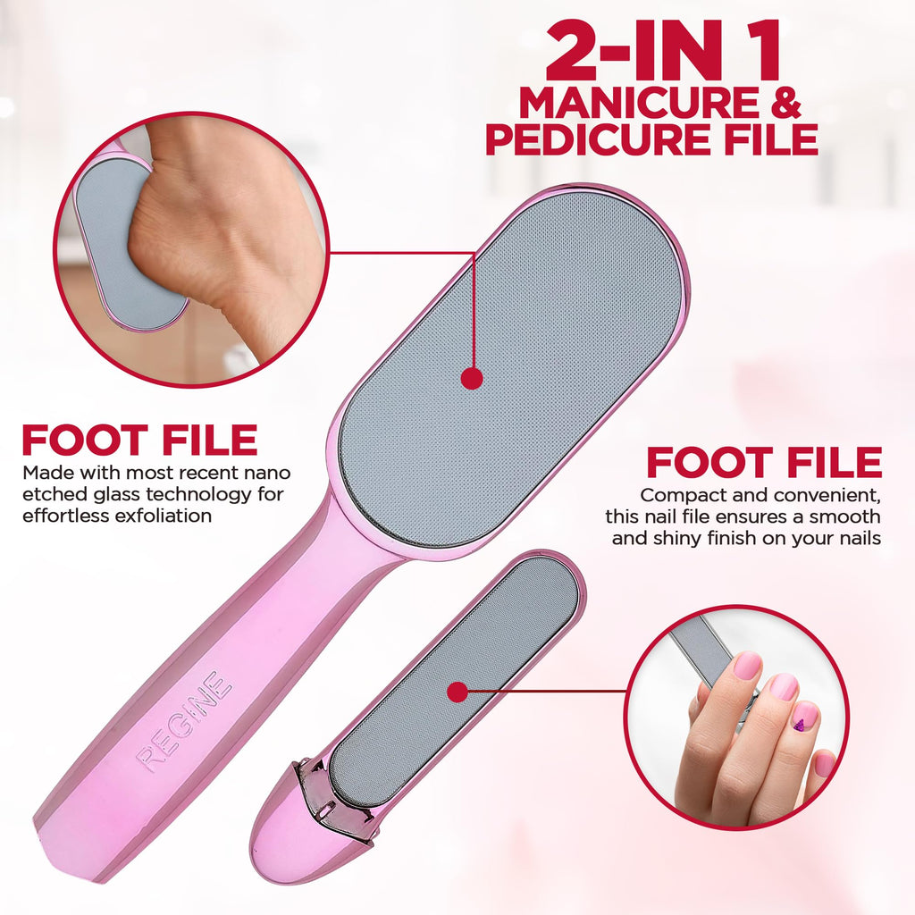 Glass Pedicure File & Callus Remover - Nano Laser Etched Foot Scraper, Pink