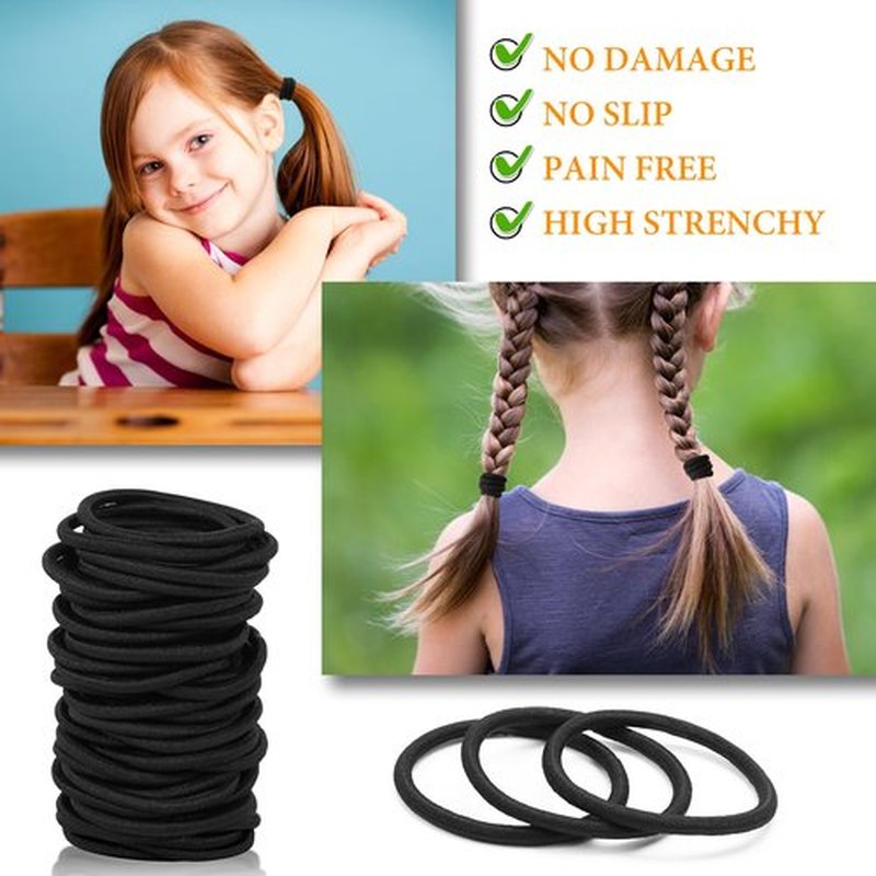 Ayogost Black Hair Ties No Damage 180Pcs Ouchless Elastics Hair Bands Ponytail Holders Rubber Bands Bull Pack For Women Girls or Men