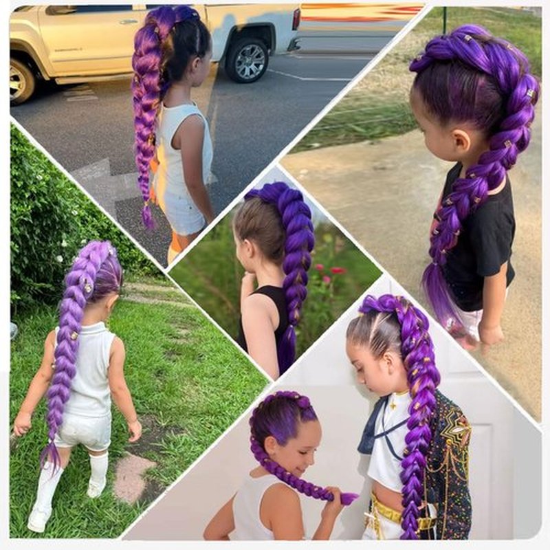 Flyteng Long Purple Braiding Hair 30 Inch Pre Stretched Synthetic hair Extensions for Braids 2 Packs Purple Rumi Braiding Hair for Stage Party Halloween Costume Cosplay