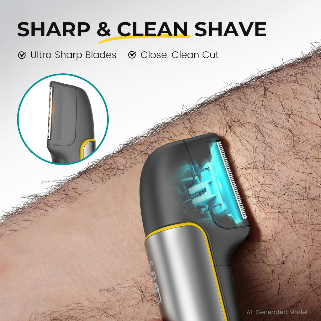 PRITECH Body Hair Trimmer for Men, Rechargeable Hair Trimmer for Pubic Area, Back, Face, Legs and Beard, Wet and Dry Use with Extra Replacement Blade