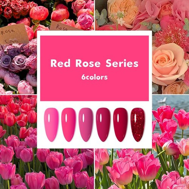 MSRUIOO Gel Nail Polish Set 6 Colors Hot Pink Rose Red Nail Gel Polish Kit Red Glitter Nail Polish Shimmer Nail Art Design DIY Home Salon Manicure Valentines' day Gifts for Women Girls