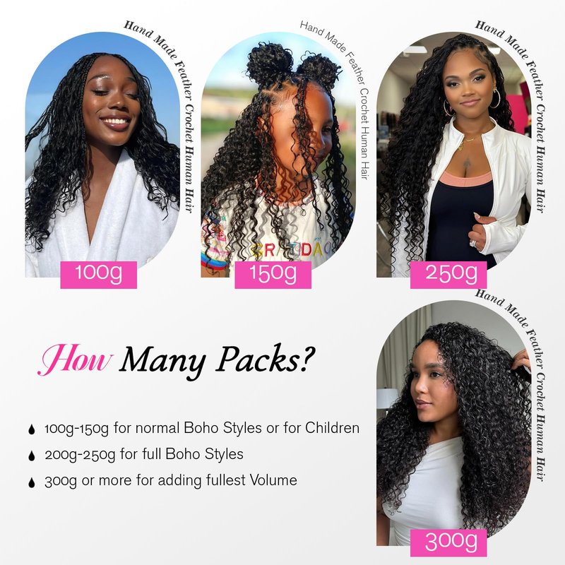 Urbeauty Feather Crochet Human Hair for Black Women, Deep Wave for Boho Braids, Pre-Looped, Knotless & Invisible Finish, 100% Human Hair, Soft, Lightweight & Reusable, Beginner-Friendly