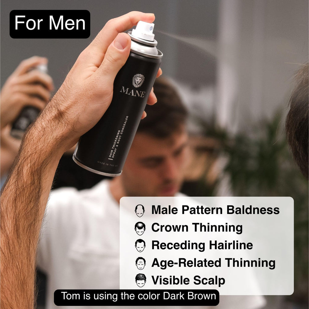 Mane Micro-Mineral Hair Thickening Spray & Root Touch Up Spray, Instant Volume & Root Cover Up for Thinning or Fine Hair, Buildable Coverage for Men & Women, Travel Size, Medium Brown, 100 ml