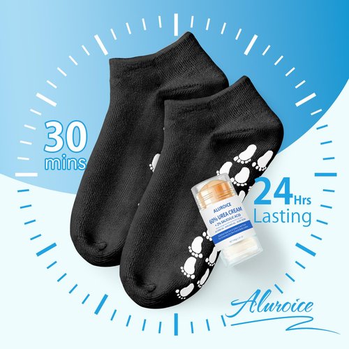 Silicone Moisturizing Socks with 60% Urea Cream- 2 in 1 Gel Socks & Urea Foot Cream for Dry Feet, Foot Care Moisturizing Socks for Dry Cracked Feet Women