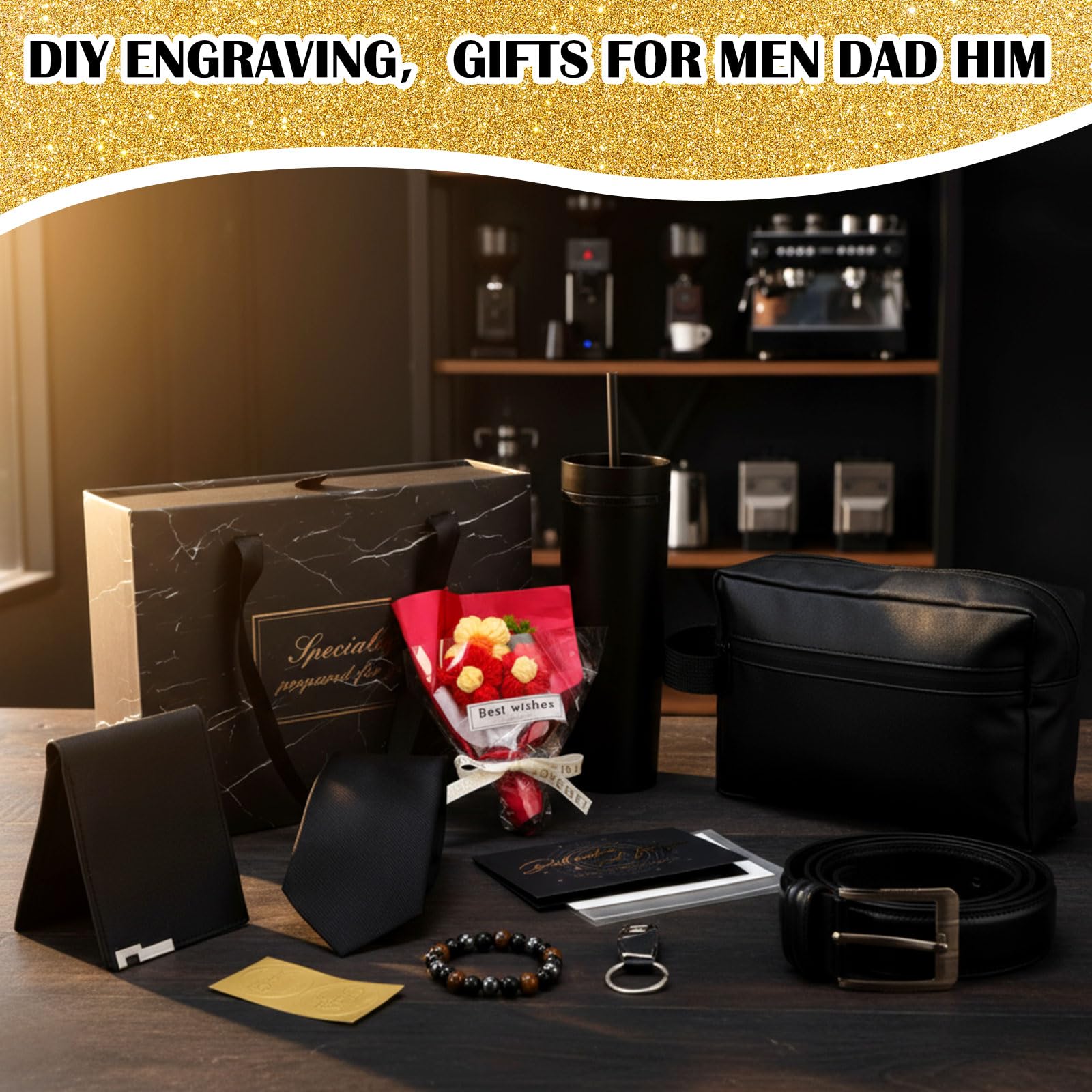 Tioncy 10 Pcs Men Gifts Basket,Premium Birthday Gift Set for Him, Gift Ideas Box with 16oz Tumbler Wallet Belt Tie Bag Retirement Gifts for Husband Boyfriend Dad(Chinese Red)