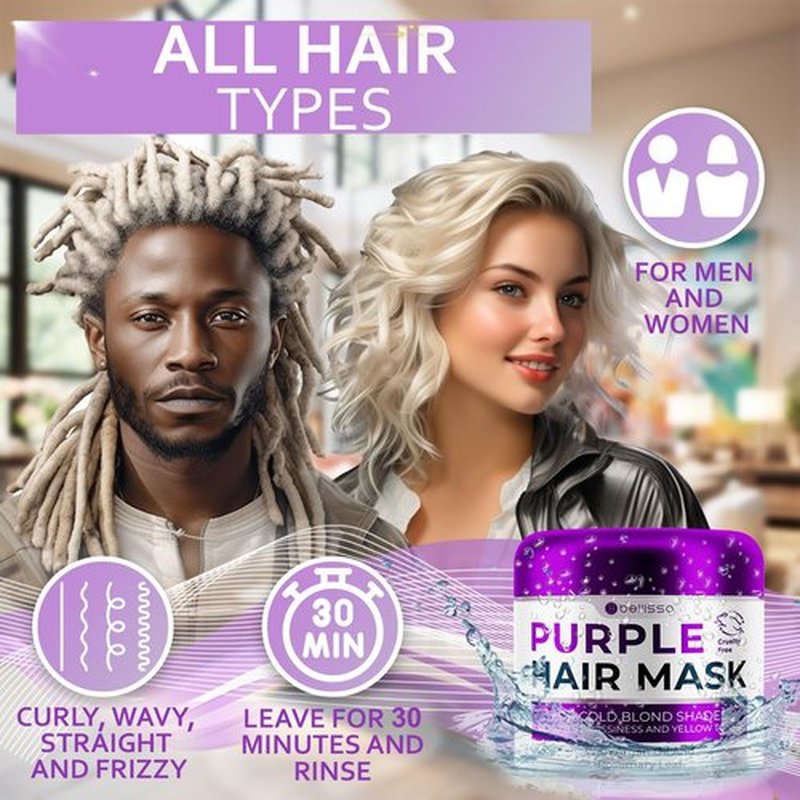 Skiennix Purple Hair Mask - Deep Conditioner & Toner for Brassy Blonde Hair - Hydrating Repair for Damaged Hair