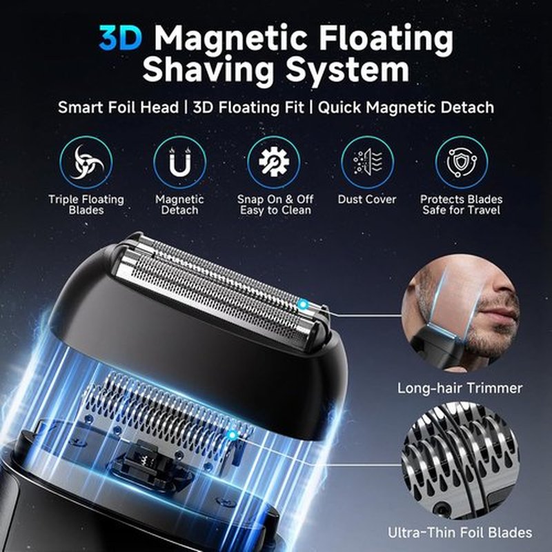Skiennix Electric Foil Shaver - Mini Razor with 3 Floating Blades, IPX7 Waterproof, USB-C Rechargeable | Perfect Travel Grooming Gift