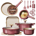 CAROTE 26 Pcs Pots and Pans Set, Nonstick Cookware Sets with Detachable Handle, Titanium Reinforced, Oven Safe, Cookware Non Stick Cooking Set w/Frying Pans & Saucepans Red(PFOS, PFOA Free)