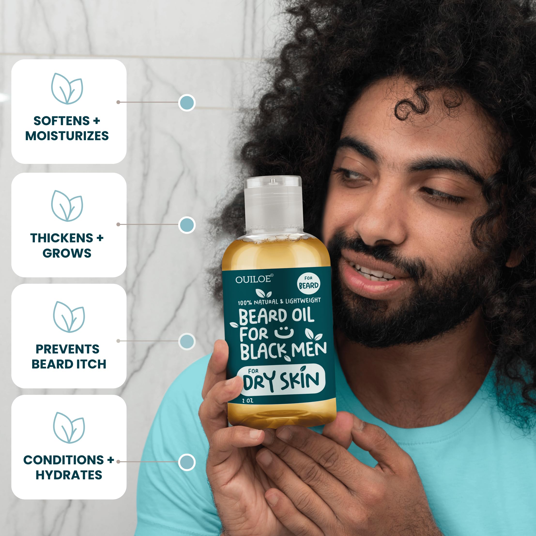Beard Oil for Black Men with Sensitive Skin - Beard Conditioner, Softener & Moisturizer for Black Men - Made with Vitamin E & Grapeseed Oil, Unscented, Natural & Organic, Doesn’t Clog Pores 2oz