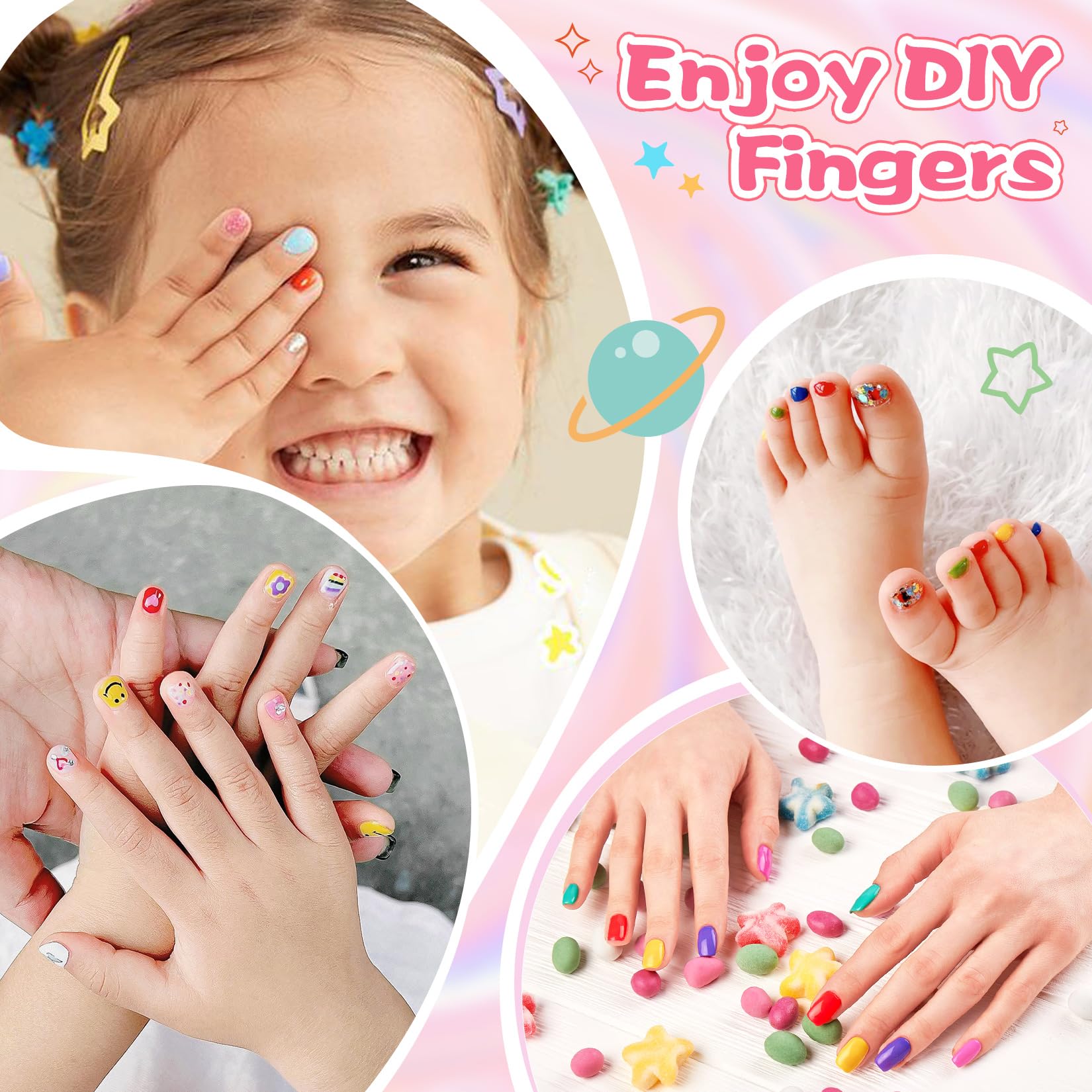 wakaniya Kids Nail Polish Set for Girls, Non Toxic Low Odor Water Base Nail Polish with Stickers, 12 Rainbow Colors Quick Drying Peel off Nail Varnish Kit for Kids Toddlers 3+