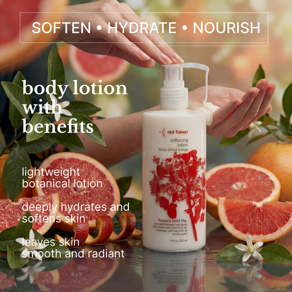 Red Flower Italian Blood Orange Softening Lotion – Deep Hydration & Skin Repair Body & Hand Lotion with Shea Butter & Olive Fruit Oil, Vegan, Sulfate-Free, 10 oz