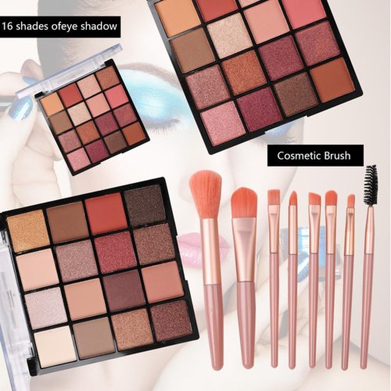 Delymol All in One Makeup Kit for Teen Girls - 2X16 Colors Eyeshadow, Liquid Foundation, Eyeliner Pencils, Contouring Stick, Lip Gloss, Eyebrow Pencils & 8pcs Makeup Brushes (Pink)
