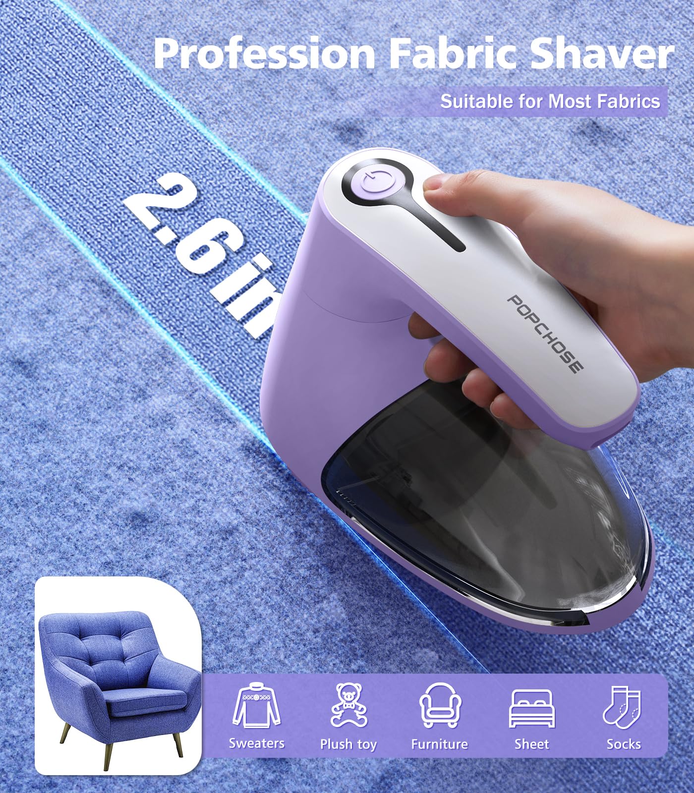 POPCHOSE Fabric Lint Shaver, 6-Leaf Blades & 2 Speed, Rechargeable