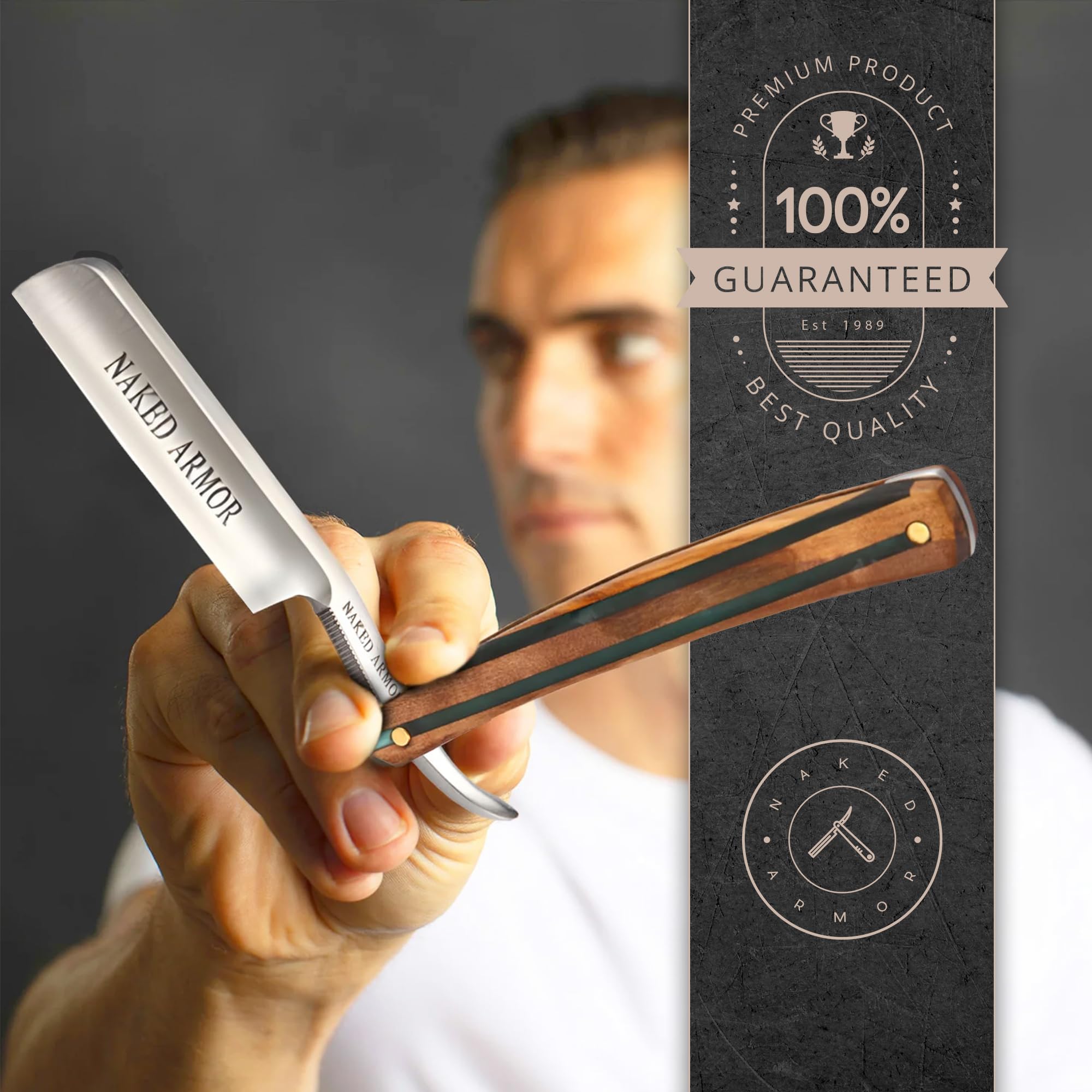 Naked Armor Lac Straight Razor - Shave Ready 7/8" Spike Nose Japanese Steel Straight Razors for Men with Sandalwood Scale, Case Included, Close Shave
