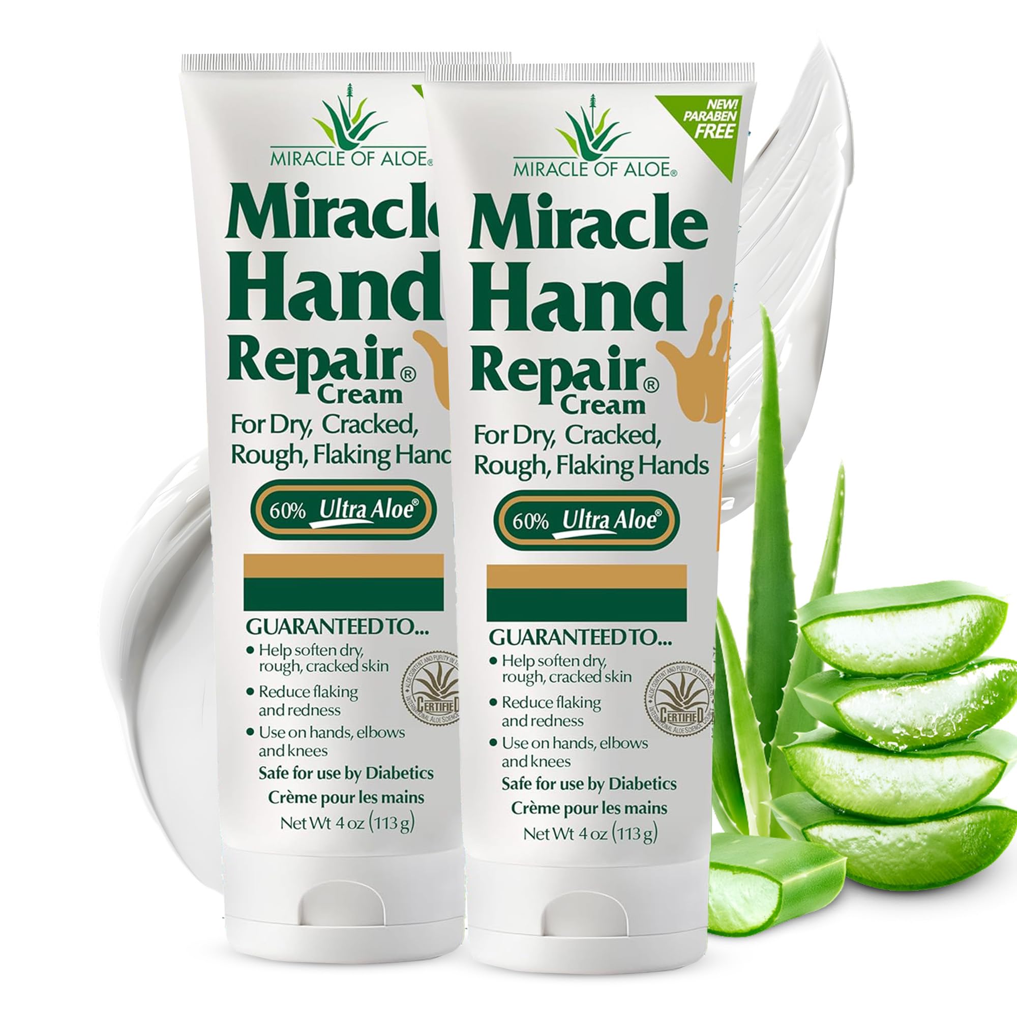 Miracle Hand Repair Cream for Dry Cracked Hands 4 oz Best Healing Hand Cream with 60% Aloe Vera - Non-Greasy Moisturizer for Working Hands - Fast Absorbing Lotion for Extremely Dry Skin (2-Pack)