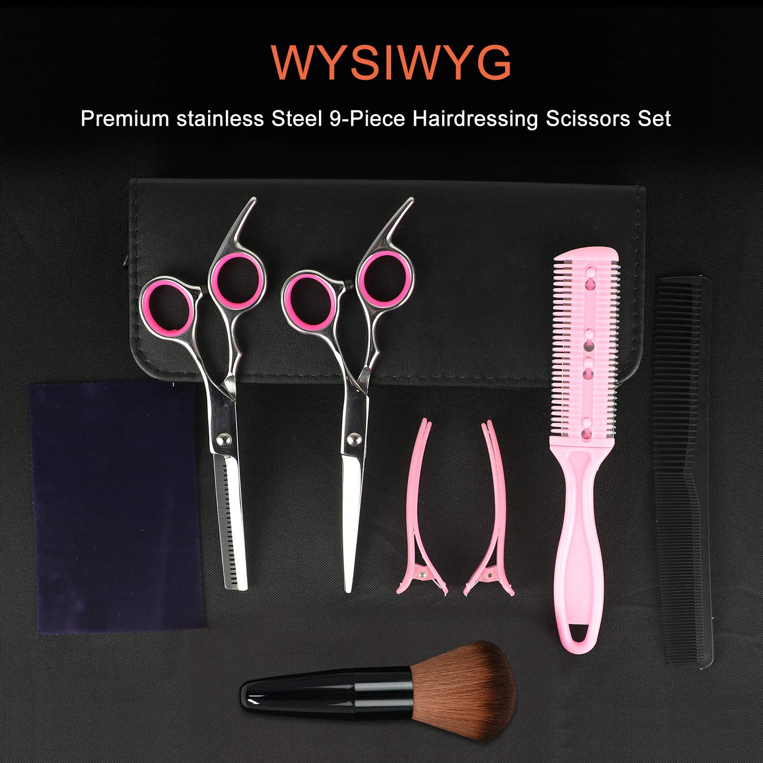 Sirabe 9 PCS Hair Cutting Scissors Thinning Shears Kit, Professional Haircut Scissors Set, Barber Hairdressing Texturizing Shears Tools for Salon Home Men Women Kids Adults Pet