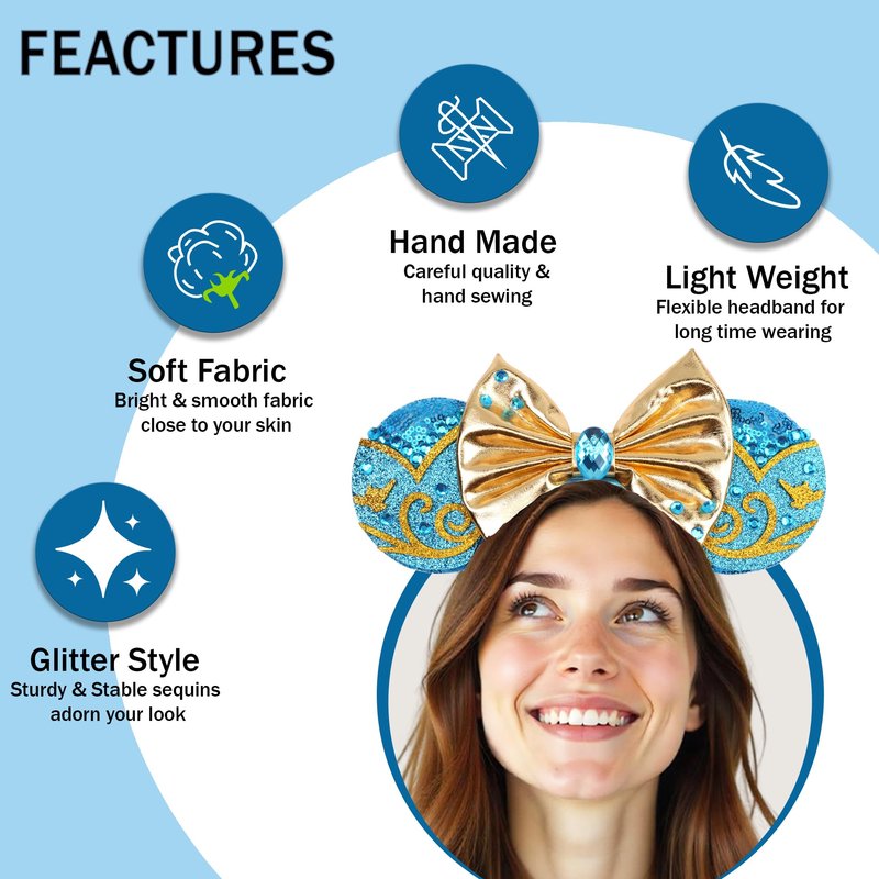zhezesmila Sparkling Mouse Ears Sequin Bow Ears Headband for Women Dazzling Princess Hair Band Headwear for Princess Costume Theme Birthday Party