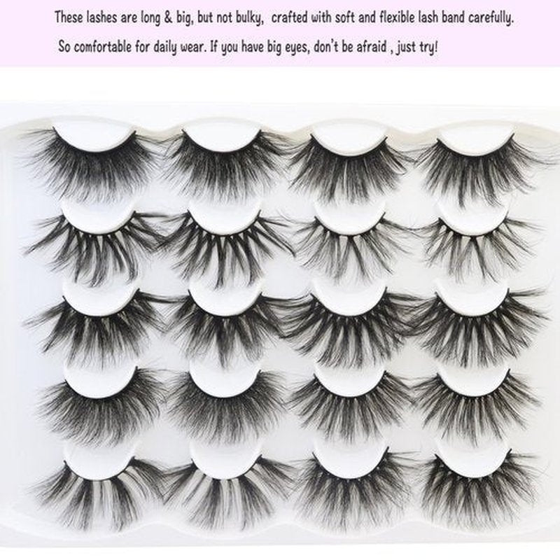DAODER False Eyelashes 25MM Mink Lashes Dramatic Look Fluff Long Fake Eyelashes Wispy 25mm False Lashes Strip 10 Variety Pairs Mixed for Halloween Bold Makeup