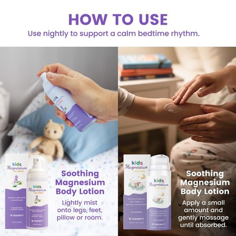 Kids Magnesium Lotion & Magnesium Sleep Spray Set - Calming Lavender Magnesium Oil Spray for Kids Bedtime + Soothing Body Lotion for Nighttime Legs & Feet Comfort, Aromatherapy Lavender & Neroli