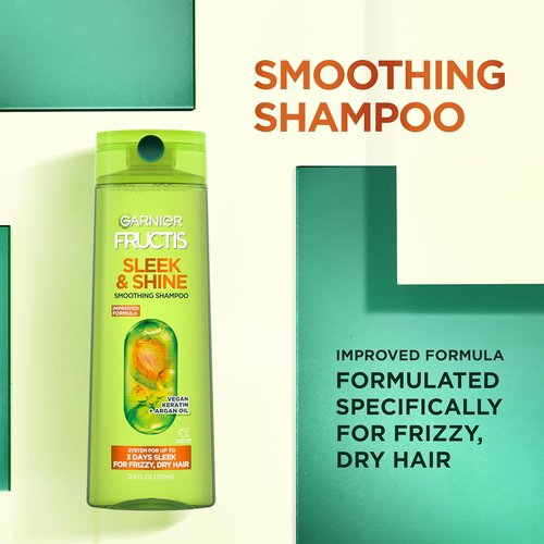 Garnier Fructis Sleek & Shine Shampoo & Conditioner Set - Frizz Control with Plant Keratin & Argan Oil | 22 Fl Oz & 21 Fl Oz