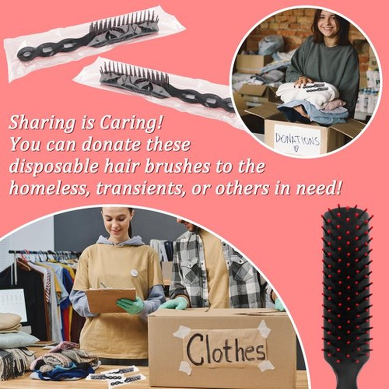 HOFASON 100 Pcs Bulk Hair Brushes for Homeless Supplies, Individually Wrapped Disposable Hair Brushes Nylon Bristles Detangling Hair Brush for Women Hotel Nursing Charity