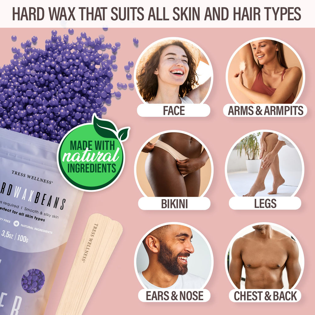Tress Wellness Waxing Kit for Sensitive Skin – Safe for Face & Skin, Prep & Aftercare Spray, Easy to Use – At-Home Kit for Face, Bikini, Brazilian & Full Body - Digital Display, Dusty Pink Air