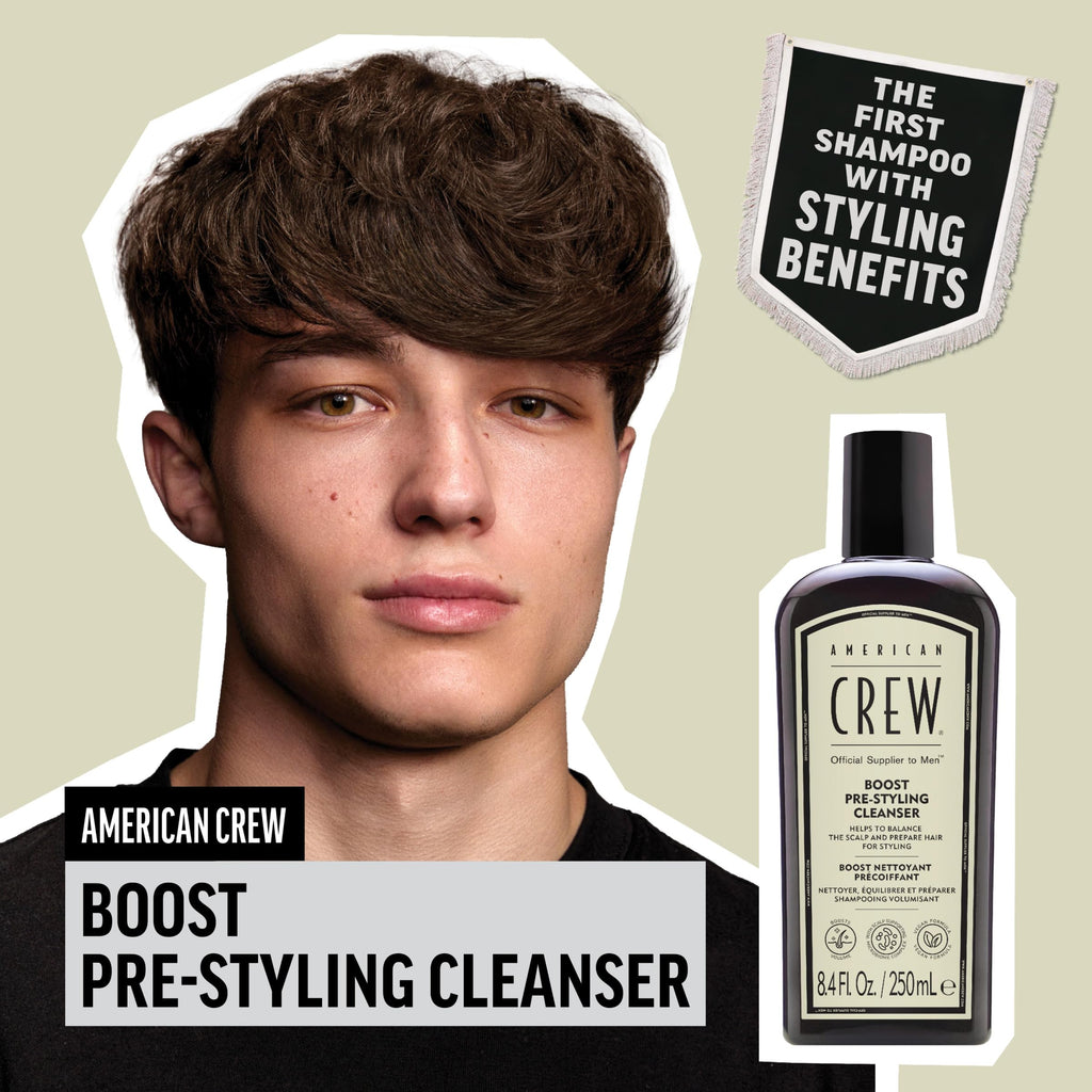 AMERICAN CREW Men's Pre Styler Boost Shampoo for Fine & Thin Hair, Instantly Volumizing Formula, Adds Volume, Lift, & Shine, Vegan, 8.4 fl oz