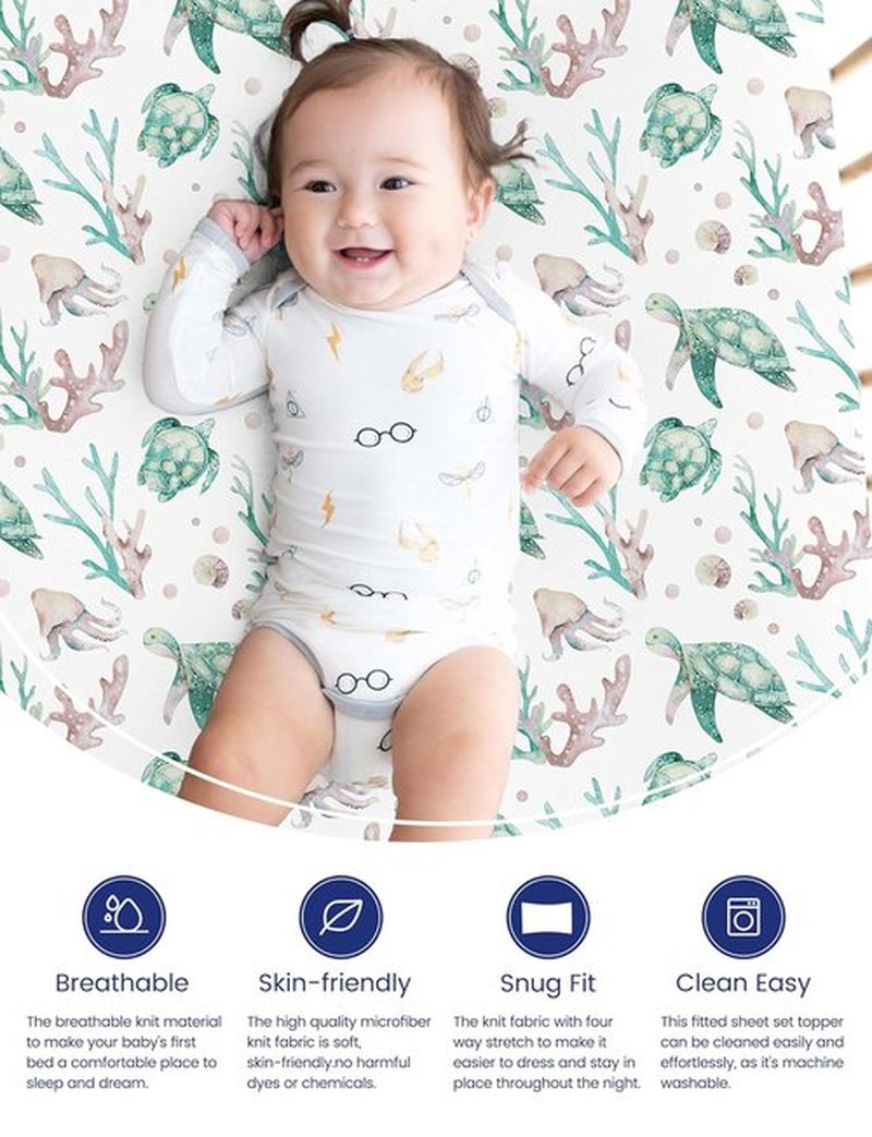 TotAha Crib Sheets | Premium Soft Jersey Knit Baby Sheets | Extra Deep Pocket 28x52x9 | 2 Pack (Sea Animal)