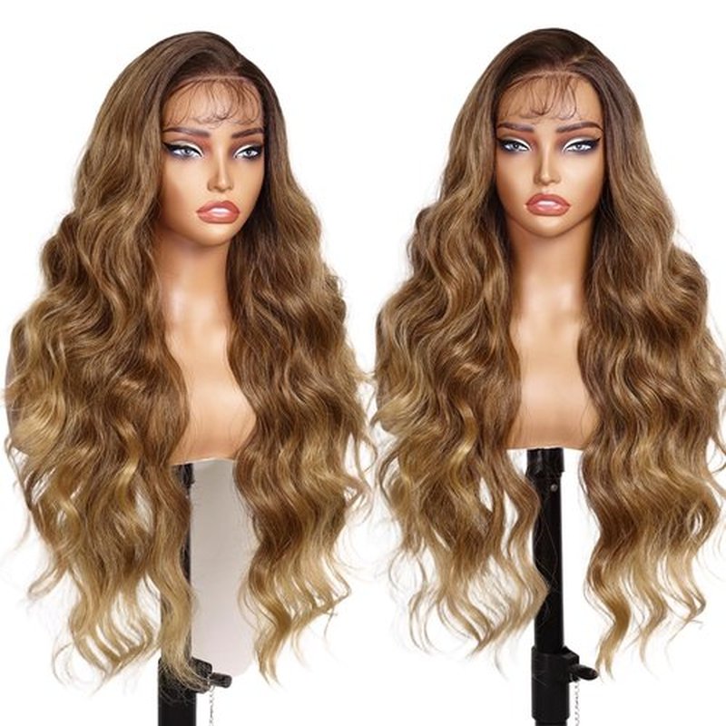 AISI HAIR 13×4 HD Ombre Blonde Lace Front Wigs for Women - Pre Plucked Long Body Wavy Synthetic Lace Wig with Baby Hair, Beginner Friendly, Natural Looking, Free Part 28 Inch