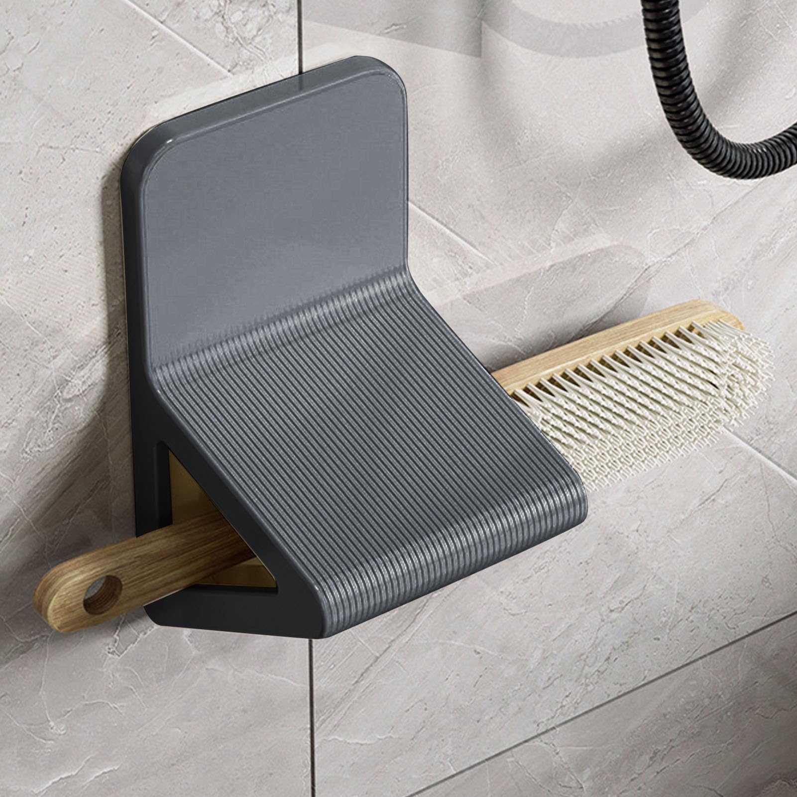 Fockety Shower Foot Rest for Shaving Legs, Anti Slip No Drill Wall Mounted Foot Pedal, Bathroom Triangular Shower Step Foot Stand Shower Shaving Foot Rest for Pregnant Woman Shower (Gray)