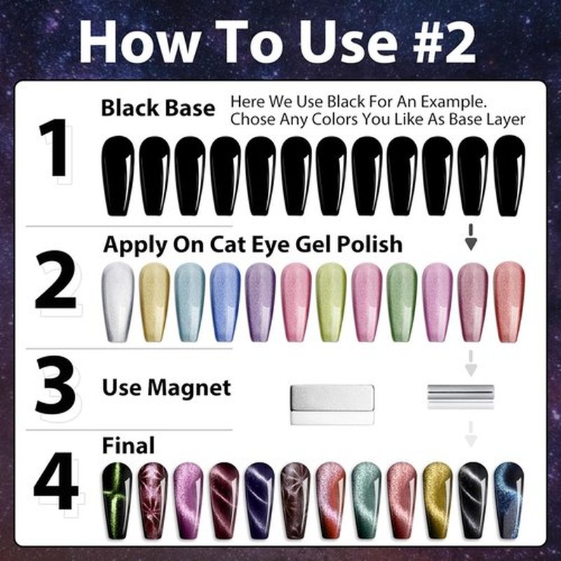 Clara Colors Cat Eye Gel Nail Polish Set - 12 Holographic Shades with 2 Magnet Sticks | DIY Soak Off UV/LED