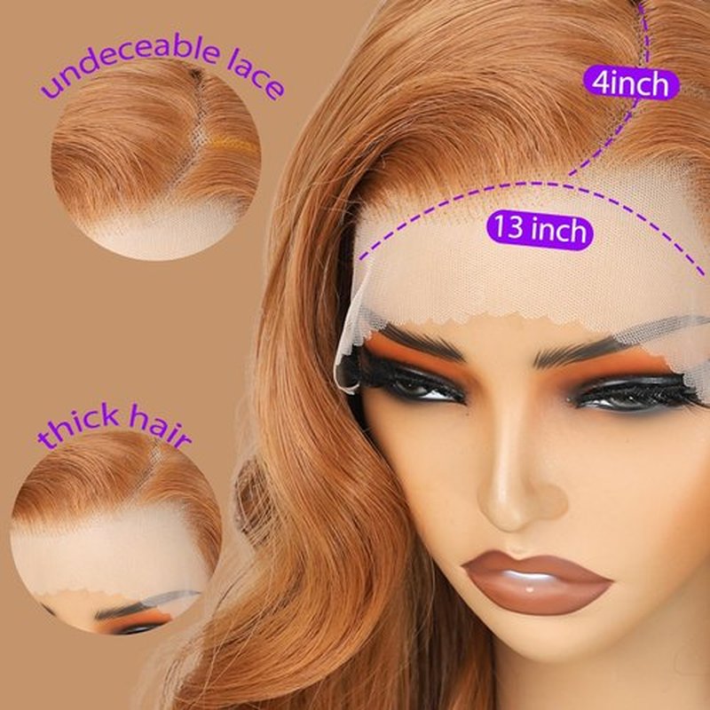 LuxeMelan Long Ginger Lace Front Wigs for Women 13x4 HD Lace Front Layered Loose Wavy Pre Plucked Tiny Knots M Natural Hairline 26 Inch Synthetic Reddish Brown Copper Blonde Lace Front Wig